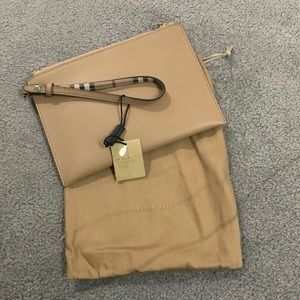 Beige burberry haymarket wristlet